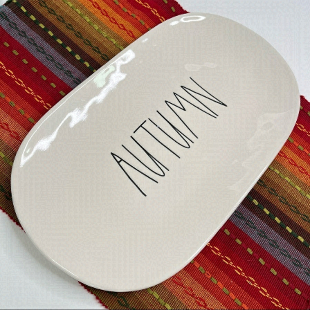 NEW Rae Dunn “AUTUMN” White Oval Ceramic Dinner Serving Fall 15” Platter Plate